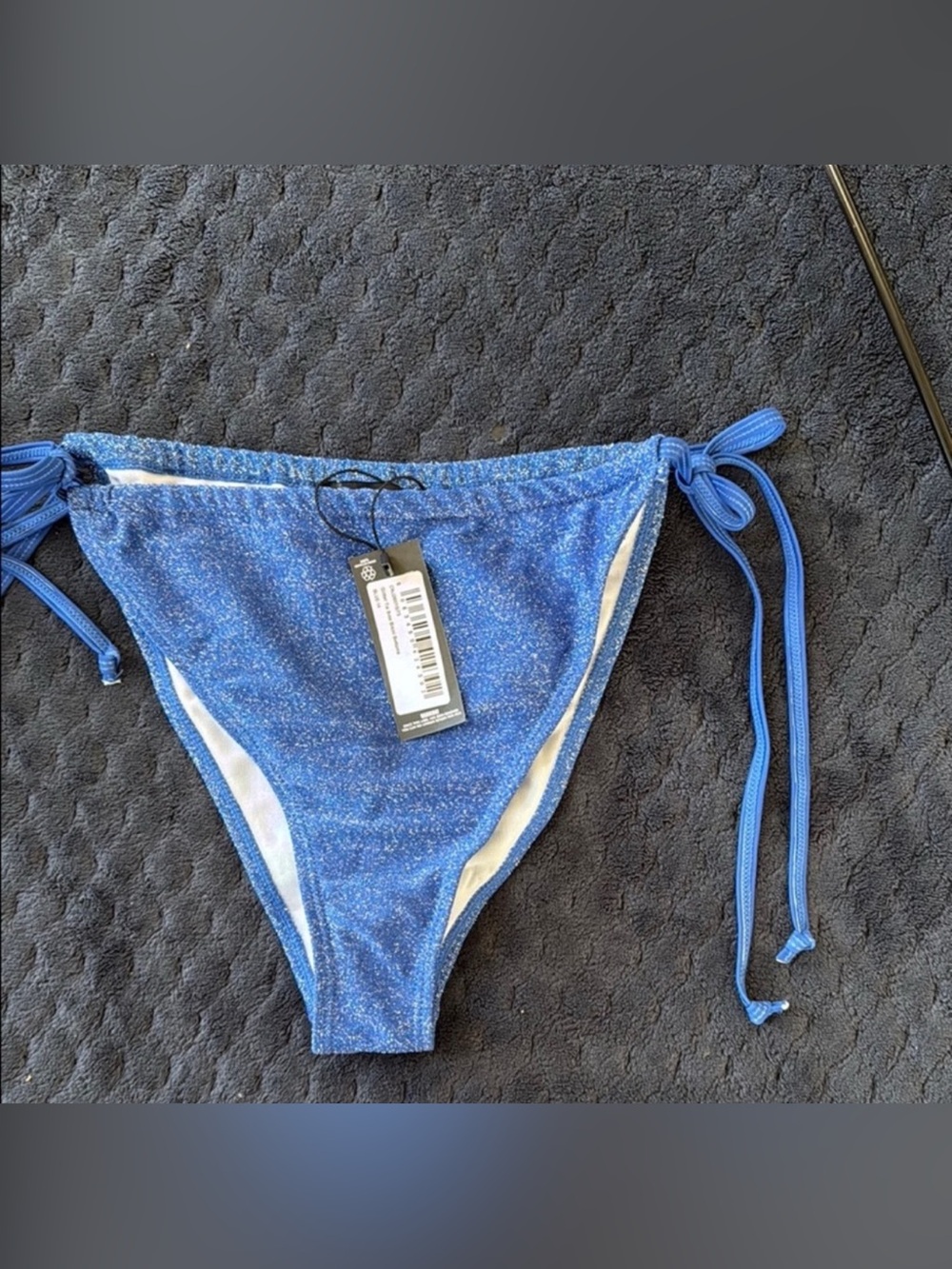 PrettyLittleThing Blue Sparkle Tie-Side Bikini Bottom – Adjustable Swimwear